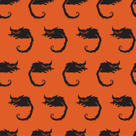 Seamless pattern with terrible cat on a orange background. Halloween background.のイラスト素材