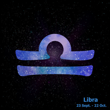 Watercolor sign of the zodiac Libra on star space background. Free Hand drawing. Vector illustration.のイラスト素材