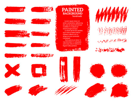 Painted grunge stripes set. Red  labels, background, paint texture. Brush strokes vector. Handmade design elements.のイラスト素材