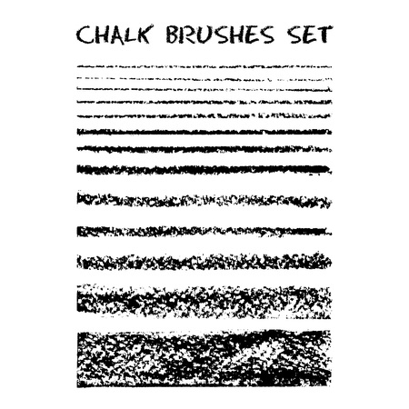 Set of chalk brushes. Vector lines with chalk texture. Hand drawn design elements on chalkboard background. Grunge lines on blackboard texture. Chalk strokes. Chalk brush border. Vector illustration.のイラスト素材