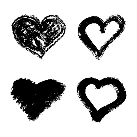 Set of hand drawn grunge hearts isolated on white background. Vectorのイラスト素材