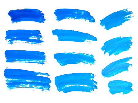 Blue watercolor brush strokes. Vector abstract isolated hand drawn objects for design, place for text.のイラスト素材