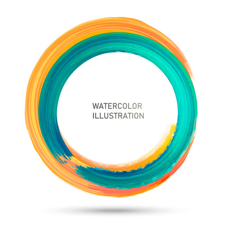 Watercolor color circle texture. Ink round stroke on white background. Vector illustration of grunge circle stainsのイラスト素材