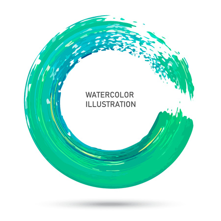 Watercolor color circle texture. Ink round stroke on white background. Vector illustration of grunge circle stainsのイラスト素材