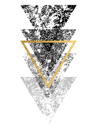 Grunge black  shapes of triangles with gold triangle for logo design. Isolated vector illustration on white background.のイラスト素材