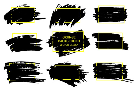 Set of black paint, ink brush strokes, brushes, lines. Dirty artistic design elements, boxes, frames for text.のイラスト素材