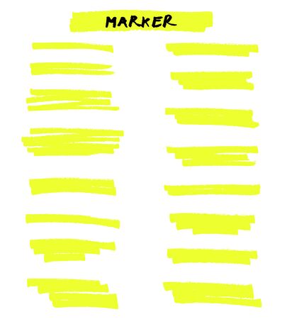 Vector yellow highlighter brush lines on white background. Hand drawing.のイラスト素材