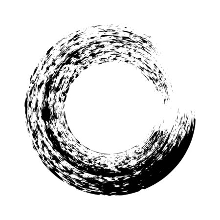 Black ink round brush stroke on white background. Vector illustration of grunge circle stainsのイラスト素材