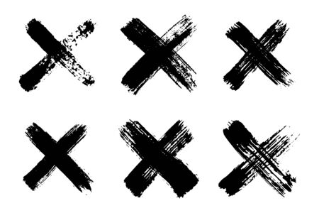 Hand drawn set of cross brush strokes.X black stripes collection. Cross sign graphic symbol. Vector illustrationのイラスト素材