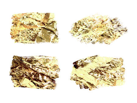 Gold paint smear stroke stain set. Abstract gold glitter texture art illustration.
