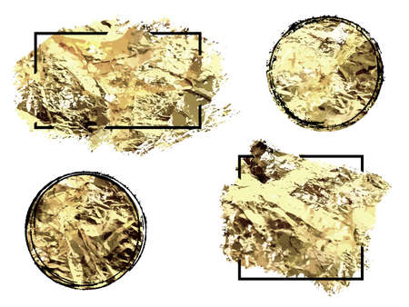 Gold paint smear stroke stain set. Abstract gold glitter texture art illustration.のイラスト素材