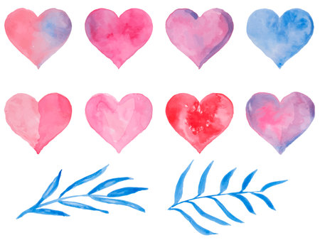 Watercolor hearts for St. Valentine s Day. Vectorのイラスト素材