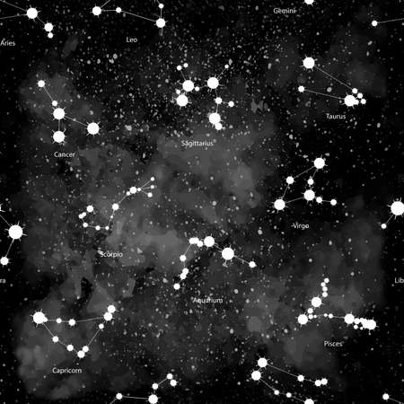 Constellation seamless pattern. Night sky background with star. Vector