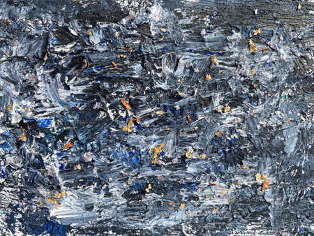 Colorful abstract oil painting background with golden flakes. Texture palette knife and thick brush...