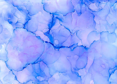 Alcohol ink colors translucent. Abstract blue marble texture background. Design wrapping paper, wallpaper. Mixing acrylic paints.の写真素材