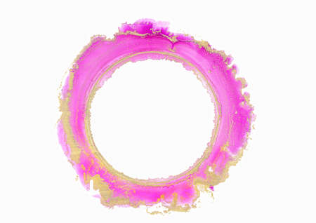 Abstract pink and gold watercolor, circle, ink brush strokes isolated on white, creative illustration, fashion background, color patternの写真素材