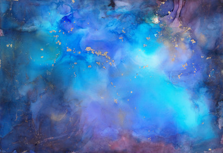 Colourful painted galaxy. Alcohol ink, watercolor modern abstract painting, modern contemporary art.の写真素材