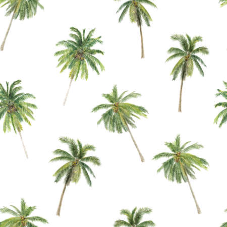 Watercolor illustration of hand-drawn palms. Seamless pattern with tropical palmsの写真素材