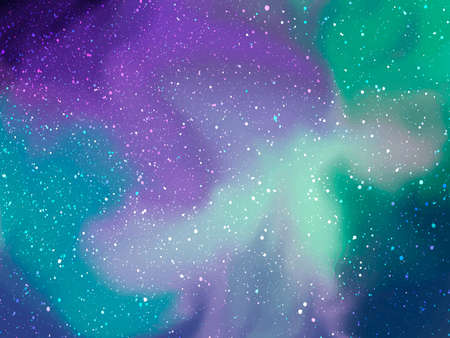 Multicolored northern lights . Magic night sky with sparkling stars. Glowing stardust. Vectorのイラスト素材