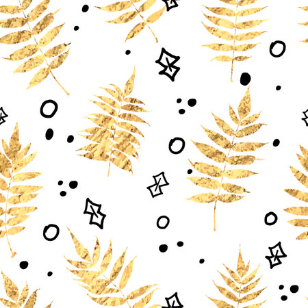 Seamless pattern golden rowan leaves on white background. Vectorのイラスト素材