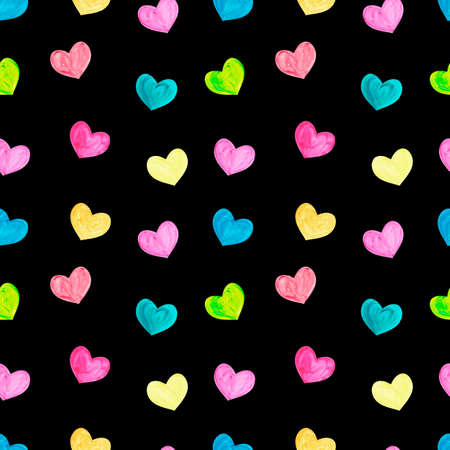 Pink watercolor painted hearts seamless pattern. Vector illustration. Color background for valentines dayのイラスト素材