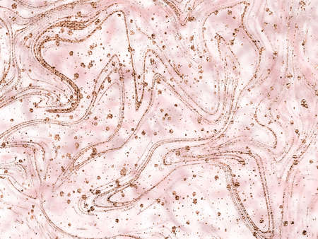 Liquid gold rose marble canvas abstract painting background with gold splatter and stripes texture.