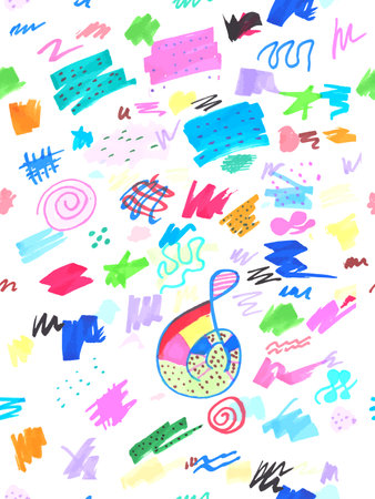 Abstract creative seamless pattern with hand drawn textures, geometric shapesのイラスト素材