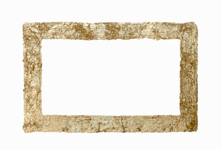Gold paint stroke with frame on white background.の写真素材