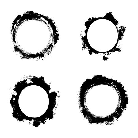 Vector circle brush paint grunge stamp set. Round black vector isolated on white background. Collection for grunge badge, seal, ink and stampのイラスト素材