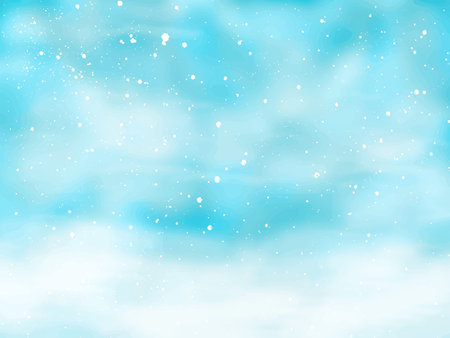 Holiday Winter background for Merry Christmas and Happy New Year. Winter blue sky with falling snow and snowflakes. Falling snow background. Vectorのイラスト素材