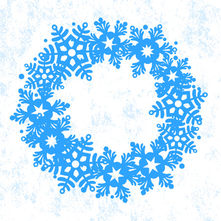 Christmas blue wreath with snowflakes on white background. Vectorのイラスト素材