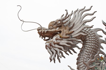 Old dragon statue in the chinese style temple, Bangkokの写真素材