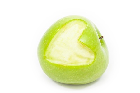 Green apple with heart represent, love and healthyの写真素材