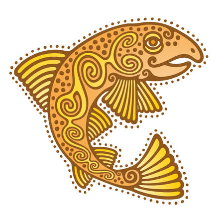 celtic salmon fish stylized ancient ethnic tattooの写真素材