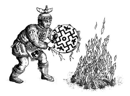 shaman drums black white illustrations historical ethnographicの写真素材