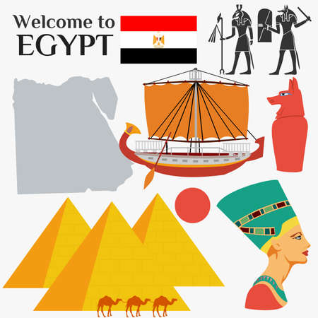 Egypt Flat Icons Design Travel Conceptのイラスト素材