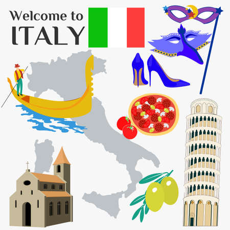 welcome to Italy symbols setのイラスト素材