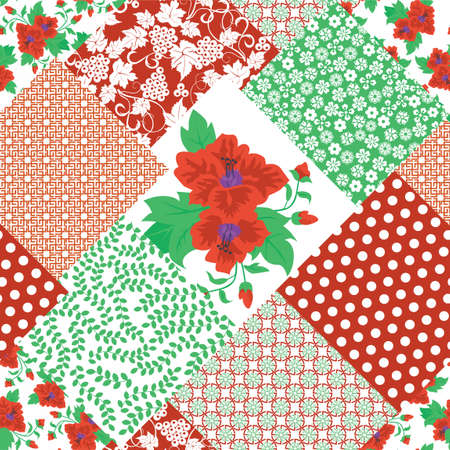 patchwork floral patternのイラスト素材