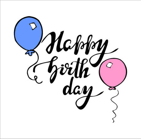 Happy birthday lettering for invitation and greeting card, prints and posters. Hand drawn inscription, calligraphic design.のイラスト素材