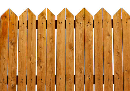 wooden fence textured garden background object isolated on whiteの写真素材