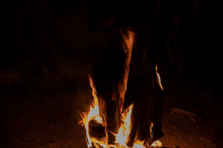 the wood object is burning in night flame darkness environment fire motion pictureの写真素材