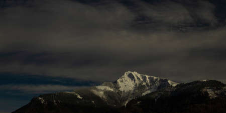dark snowy mountain peak abstract dramatic contrast landscape background concept picture empty copy spaceの写真素材