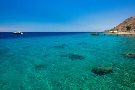 summer time vacation season tropic nature landscape view Gulf of Aqaba Red sea bay waters coast...