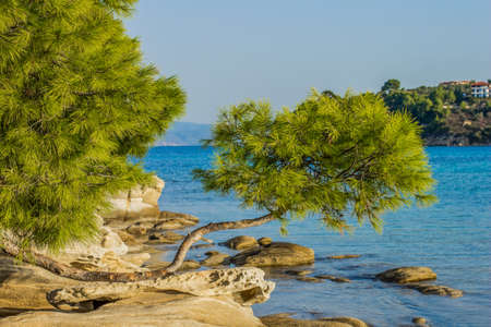 south tropic picturesque landscape rocky coast line of peaceful sea lagoon nature paradise...