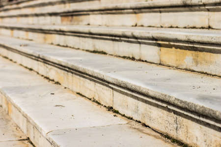 step up or down concept of architecture object close white marble stairs with perspective linesの写真素材