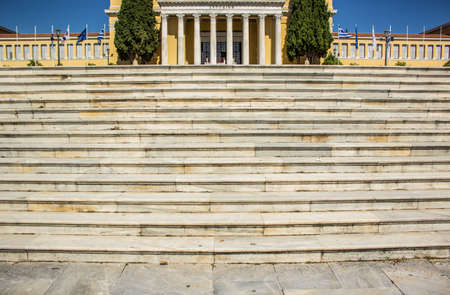 symmetry marble European architecture palace with white stairs on foreground spaceの写真素材