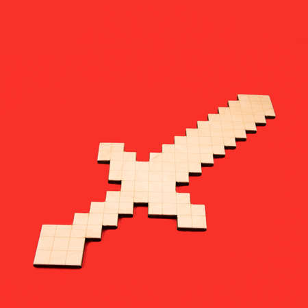 wooden hand made toy for kids sword from Mine Craft video game , copy space for your text hereの写真素材