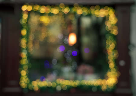 square mock up pattern abstract concept of decoration shape from garland lamps with illumination unfocused bokeh effect, empty copy space for your advertising textの写真素材