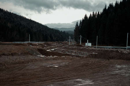 dirt, bog and pollution in beautiful mountain woods landscape before coming the humans