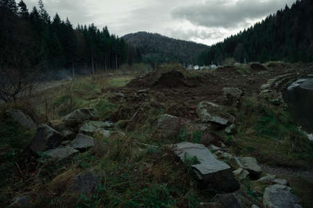 global environmental disaster ecology pollution by people construction industrial processes, dirt...